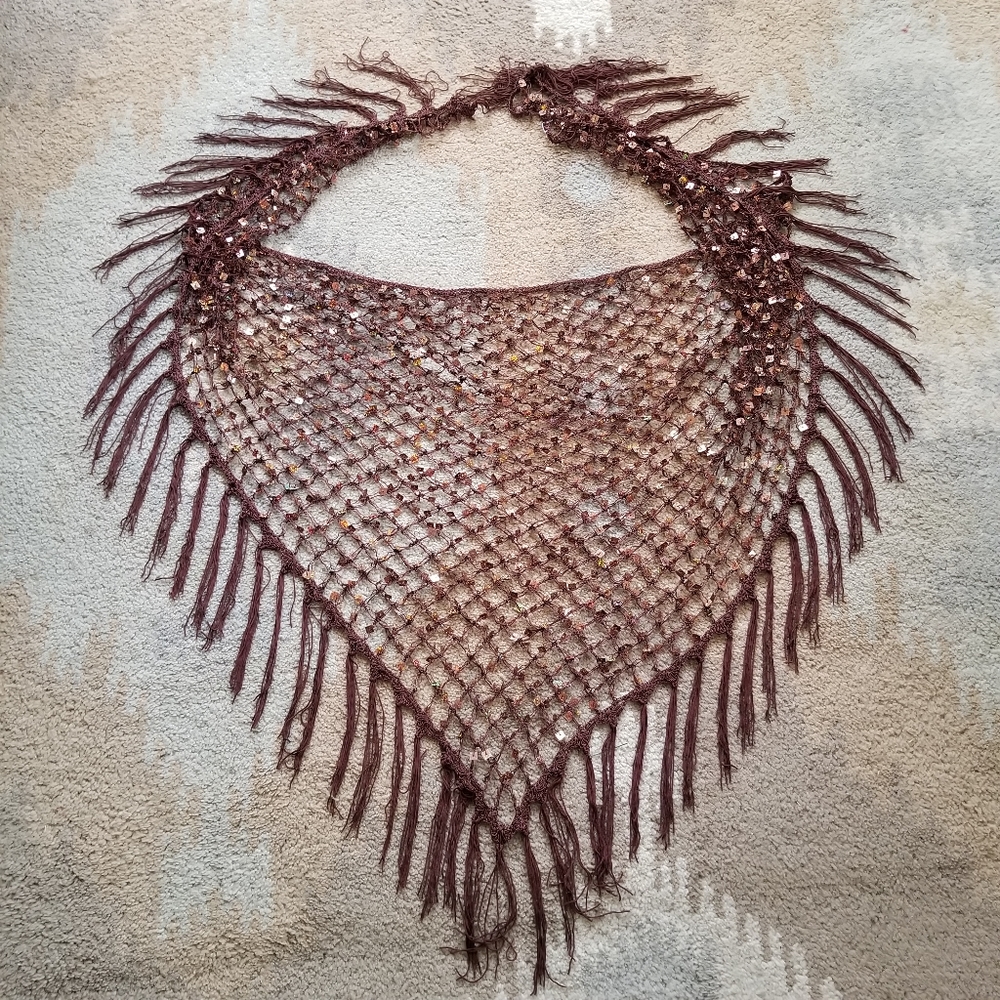Swim wear cover up - brown sequin fringe wrap os